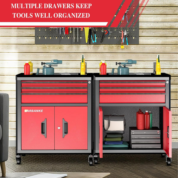 Rolling Tool Chest with 3 Drawers&2 Doors,Tool Chest with Wheels